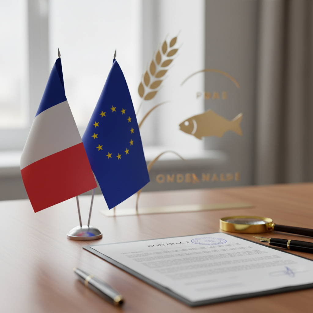 Contrat de recrutement international avec drapeaux français et européen.