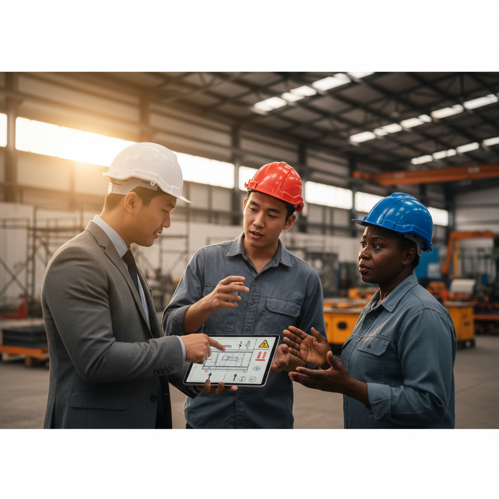 Un manager forme des employés sur une tablette.