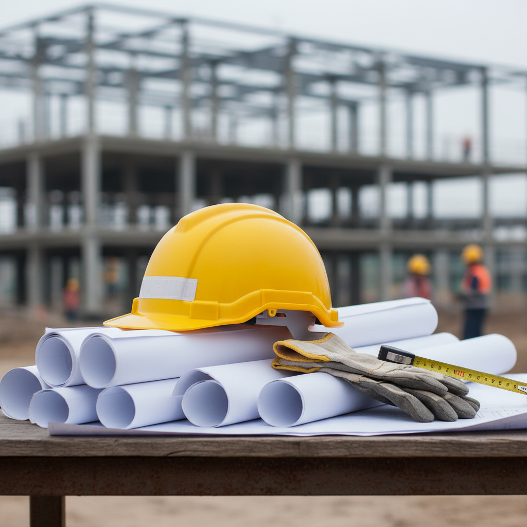 Plans de construction et casque de sécurité pour le recrutement.